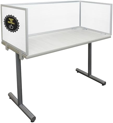 OBEX Polycarbonate Office Desk Mounted Privacy Screen Adjustable Table Top Panel Divider, Universal Aluminum Bracket-USA Made, 24" x 72", White