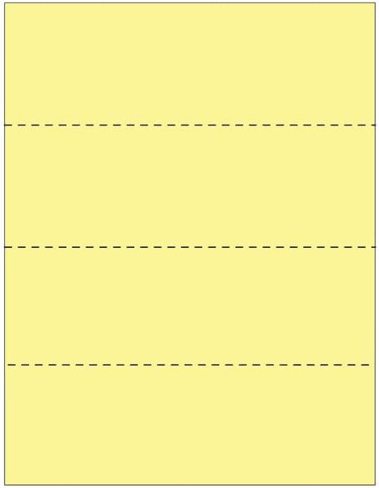 Limited Papers (TM) 8.5x11 Perforated Paper, 20/50 Pound, 75 GSM, Variety of Perforation Sizes and Colors, for Forms, Tickets, Postcards. (Canary, 4 up - horizontal every 2.75")