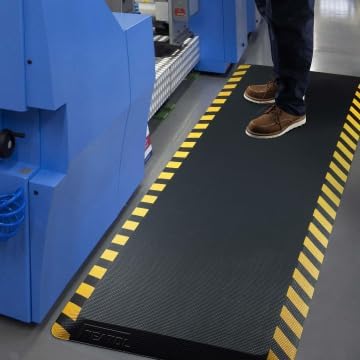FEATOL Anti Fatigue Mats Industrial 2 Packs, Ergonomic Standing Floor Mat for Work for Stand, Black with Yellow Border Safety 24" x 70"-Support for Leg & Back Pain