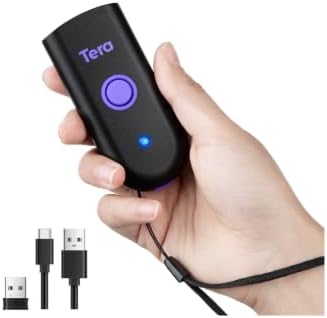 Tera Mini 1D Barcode Scanner: Pocket Waterproof Wireless Laser Scanner 3 in 1 Compatible with Bluetooth USB Wired Portable Bar Code Reader for Logistics Work with iOS Windows Android 1100L Purple