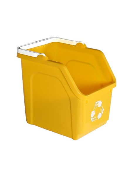 6 Gallon Stackable Recycling Bins for Homes, Garages, Offices Made of 100% Recycled Plastic - (Yellow, 3 Pack)