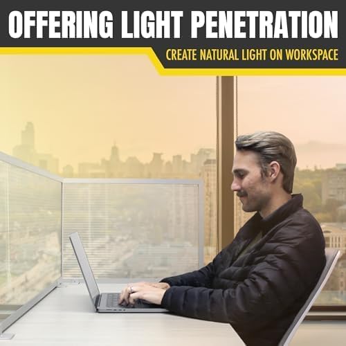 OBEX Polycarbonate Office Desk Mounted Privacy Screen Adjustable Table Top Panel Divider, Universal Aluminum Bracket-USA Made, 18" x 66", Translucent