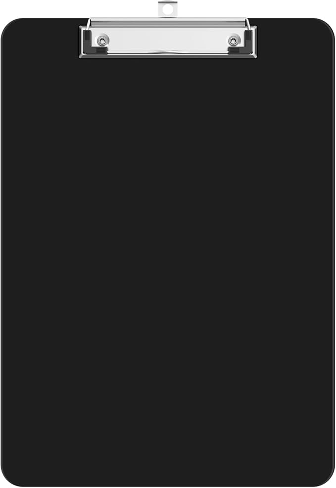 Plastic Clipboards, A4 Black Clip Board 8.5x11 for Classroom, Students, Kid, Woman, Size 9" x 12.5" with Low Profile Clip, Office & School Supply
