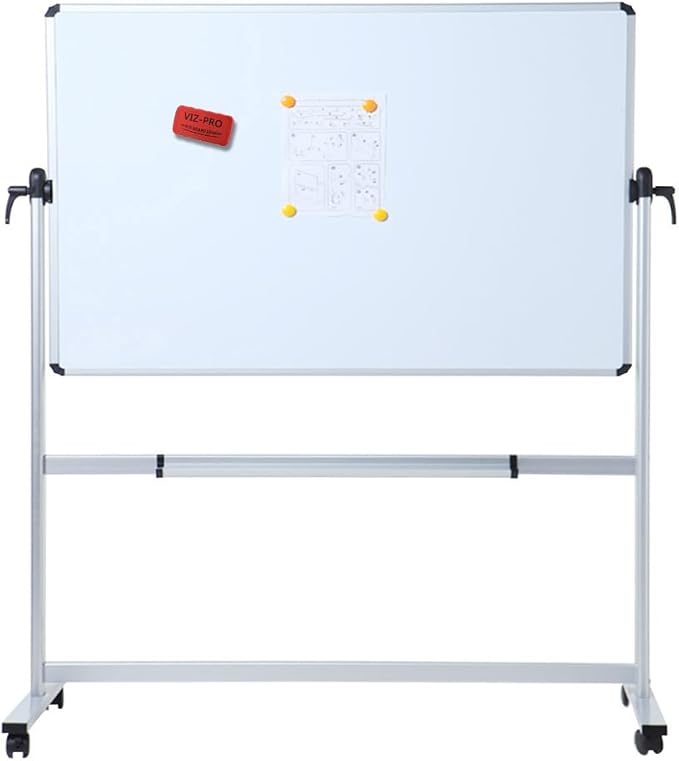 VIZ-PRO Double-Sided Magnetic Mobile Whiteboard, 72 x 40 Inches, Rolling Dry Erase Board Easel Stand on Wheels with Aluminium Frame for School Office Home