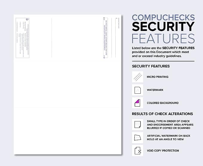 Compuchecks Check on Top Blank Check Paper - 100 Pack, Quick-Books & Laser Printer Compatible - Security Business Checks with Voucher - 8.5" x 11" Gold Marble