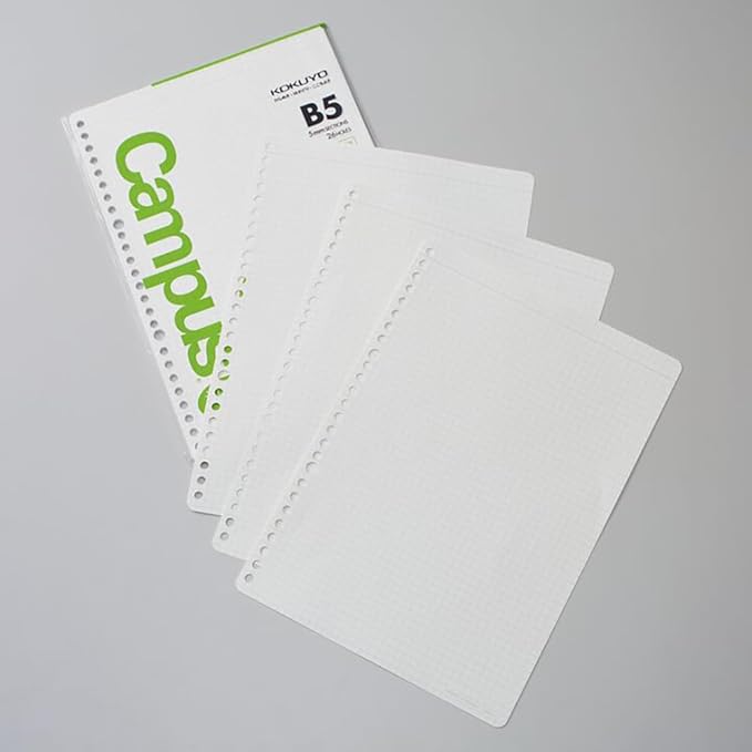 Kokuyo Campus Loose Leaf Paper for Binders, Sarasara Smooth Writing Paper, B5, A 5mm Graph, 26 Holes, 50 Sheets, pH Neutral, Bleed Resistant, 75gsm, Japan Import (NO-807S-5)