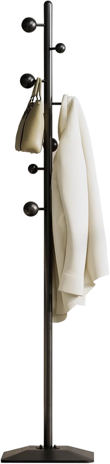 Metal coat rack stand with geometric shape metal base,Heavy duty coat rack freestanding with 7 ball hooks,Coat racks tree hats hanger holder stand for entryway, hallway, bedroom