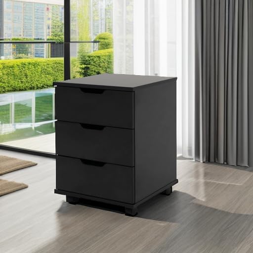 Farini 3-Drawer Vertical Filing Cabinet Rolling Wood Mobile File Cabinets Under Desk for Home Office with Casters (Black, Fully Assembled)