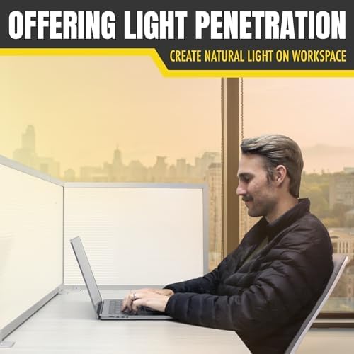 OBEX Polycarbonate Office Desk Mounted Privacy Screen Adjustable Table Top Panel Divider, Universal Aluminum Bracket-USA Made, 18" x 42", White