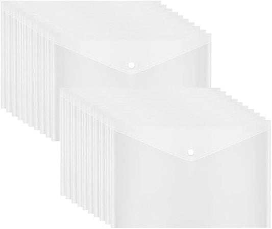 Plastic Envelopes with Button Snap Closure, 20pcs Clear Poly Folders for Documents, Letter Size, A4 Size, for School and Office Supplies