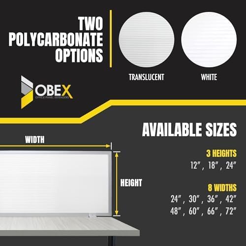 OBEX Polycarbonate Office Desk Mounted Privacy Screen Adjustable Table Top Panel Divider, Universal Aluminum Bracket-USA Made, 18" x 42", White