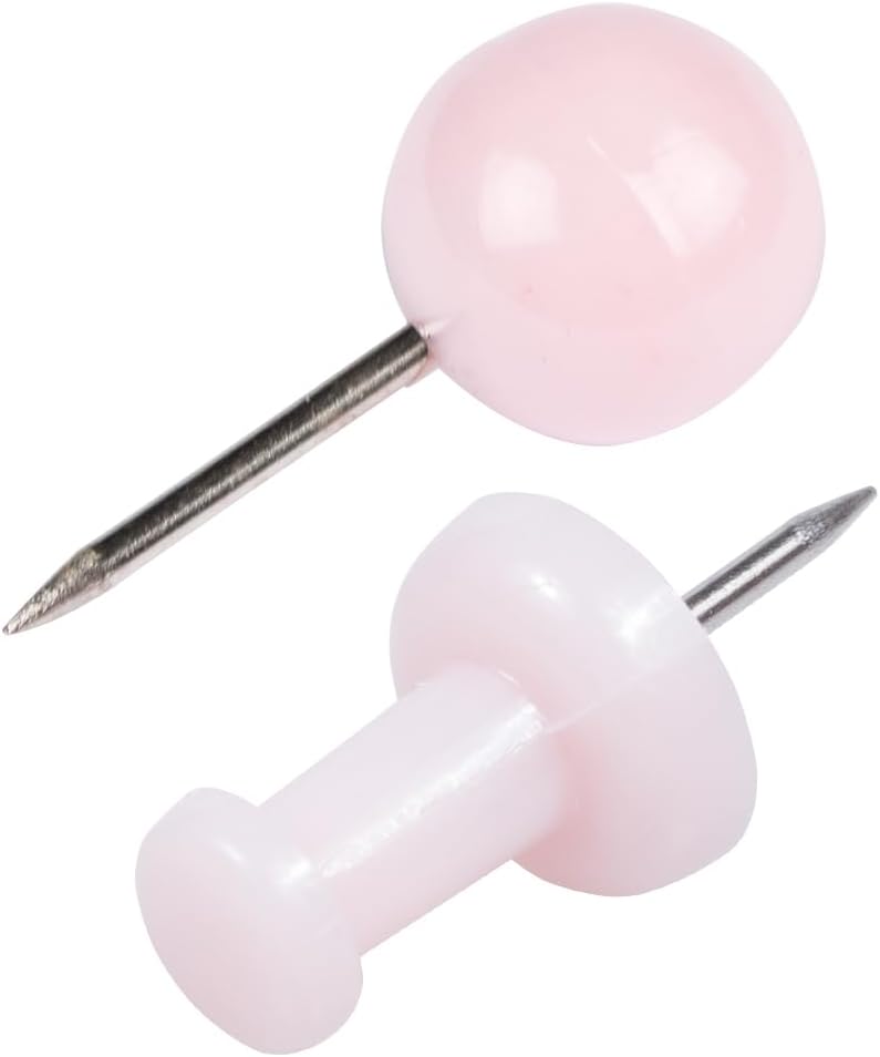 JAM PAPER Colorful Push Pins - Flat & Round Head Thumb Tack Combo Set - Baby Pink Pushpins - 200/Pack
