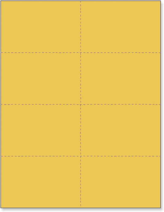 Limited Papers (TM) 8.5x11 Perforated Paper, 20/50 Pound, 75 GSM, Variety of Perforation Sizes and Colors, for Forms, Tickets, Postcards, Business Cards. (Gold, 8 up)