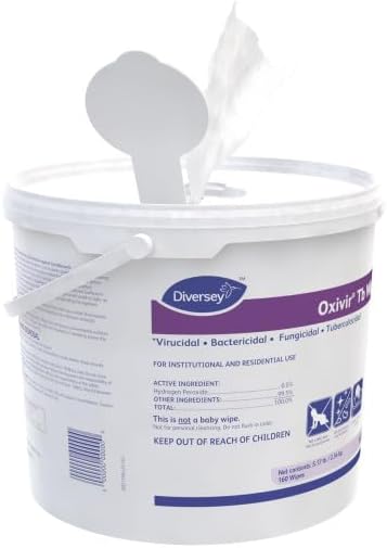 Oxivir Diversey Tb 5627427 Ready-to-Use Disinfectant Cleaning Wipes, Accelerated Hydrogen Peroxide, 11x12-Inch Extra Large Sheets, 160-Wipes, 1-Bucket (Pack of 4)