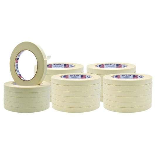 WOD MT5 Utility Grade Masking Tape, 3/8 inch x 60 yds. (Pack of 96) for Home or Office air-Dry Painting, Labeling, & Packing. Leaves no Residue