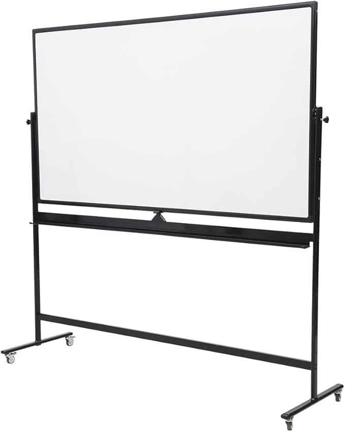 72" x 40" Height-Adjustable Mobile Whiteboard | Double-Sided Magnetic Dry Erase Board on 360° Rolling Stand | Large Reversible Black Whiteboard for Office, Classroom & Home
