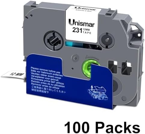 Unismar 100-Pack Compatible for Brother Black on White 12mm Label Tape Replacement for Ptouch PTD200 PTD202 PTD210 PTD600 PTD400 PTH100 PTH110 PT1280 Label Printer 26.2Ft(8m)