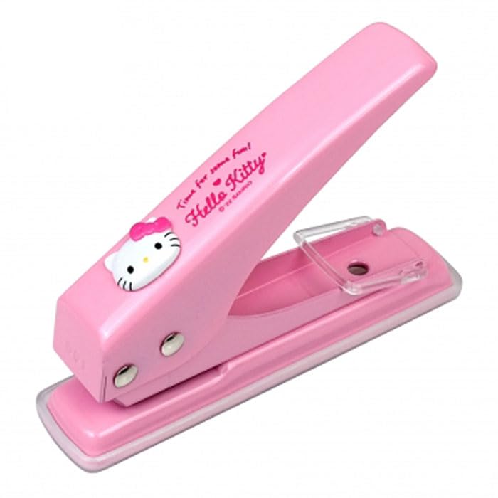 LENITH Animal Character Hello Kitty One Hole Punch, Hole Puncher, Low Force, 16 Sheet Punch Capacity Pink Cat