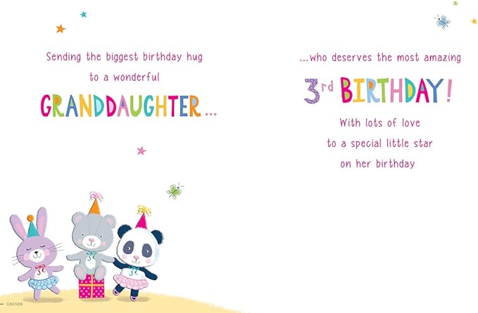 Regal Publishing Juvenile Birthday Card Age 3 Granddaughter - 9 x 6 inches -