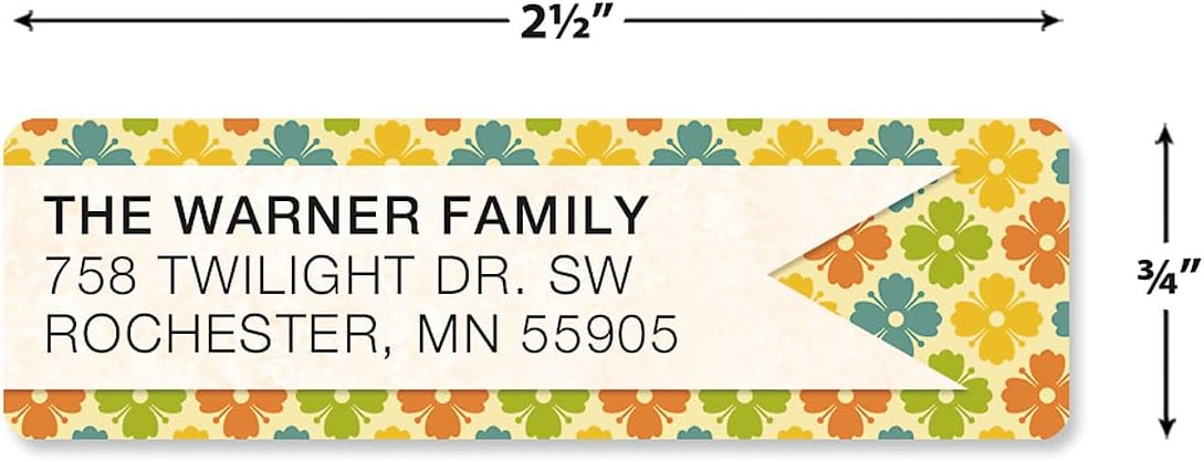 Blossom Banner Rolled Personalized Return Address Mailing Labels with Dispenser, Set of 250, 5 Designs, Small ¾ x 2½ Inch Size, Custom Self-Adhesive Sticker Roll, by Colorful Images