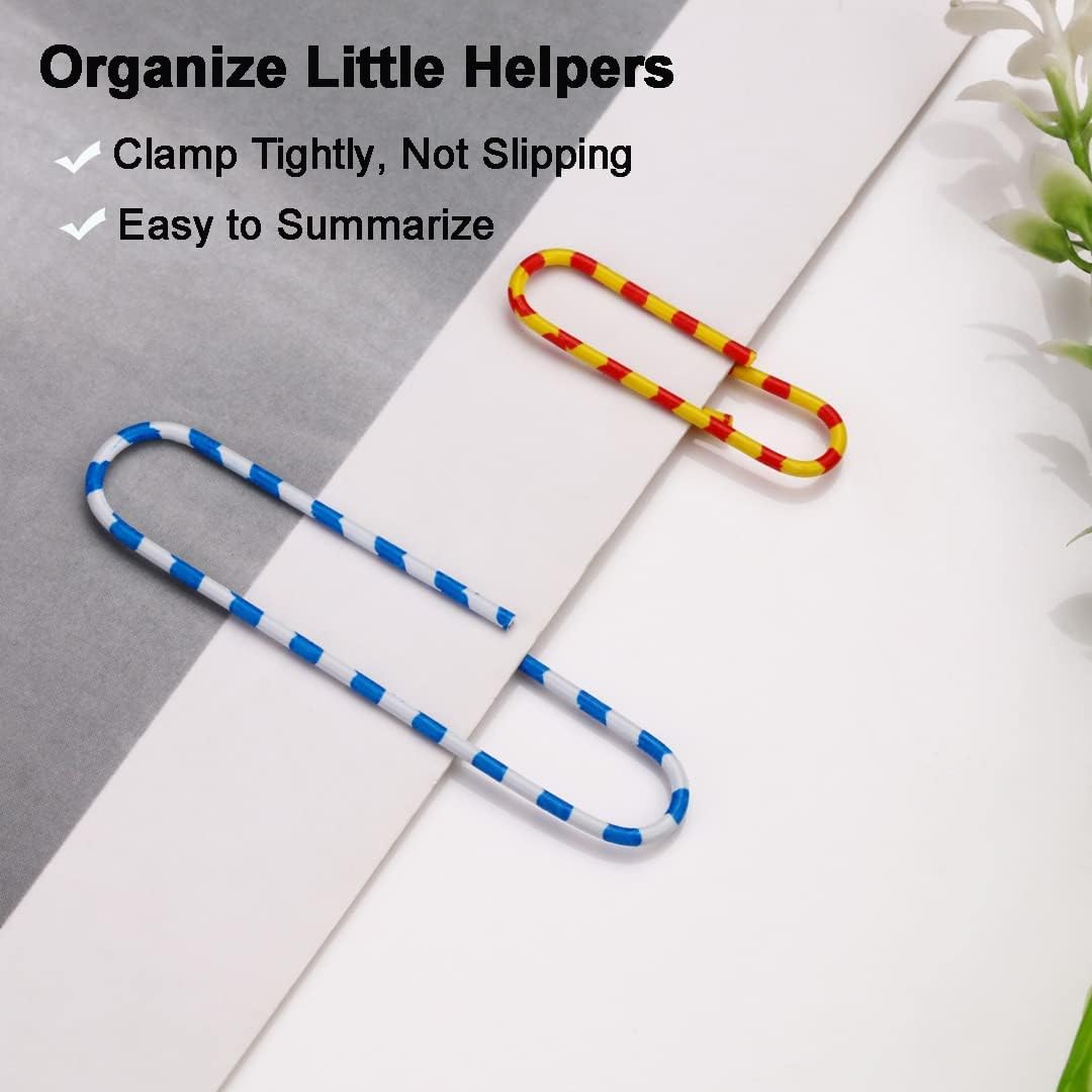 Vinaco Paper Clips Color Stripe, 400PCS Medium & Large (1.3 inch & 2 inch) Paper Clip Assored Size, Durable and Rustproof, Vinyl Coated Paperclips Colorful for Office School Document Organizing