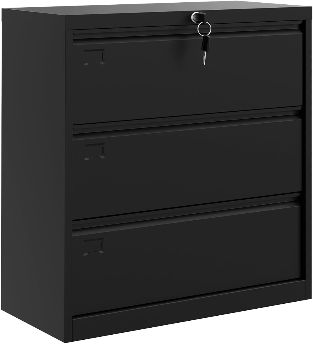3 Drawer Lateral File Cabinet, Metal Filing Cabinet with Lock & Keys, Fit Letter/Legal/A4 Size Documents, Easy to Assemble for Home Office & Workspaces, Black