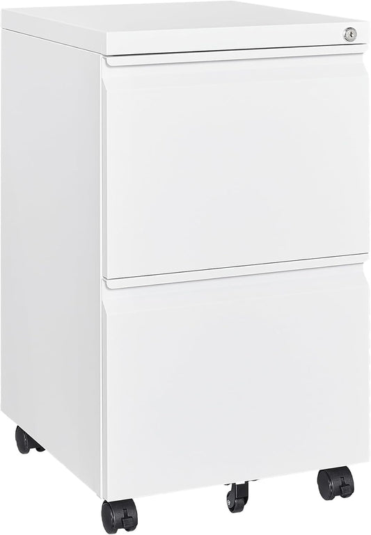 2 Drawer Mobile File Cabinet with Lock Steel Small Rolling File Cabinet Legal/Letter/A4 Size Under Desk Metal Filing Cabinet for Home Office Vertical Filing Cabinet Printer Stand Fully Assembled