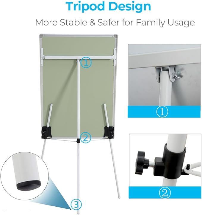 40"x28" Magnetic Dry Erase Board Easel Stand - Adjustable Height Tripod Whiteboard | Includes Flipchart Pad, 6 Magnets & Eraser | Portable Presentation Board for Office, School,White Frame