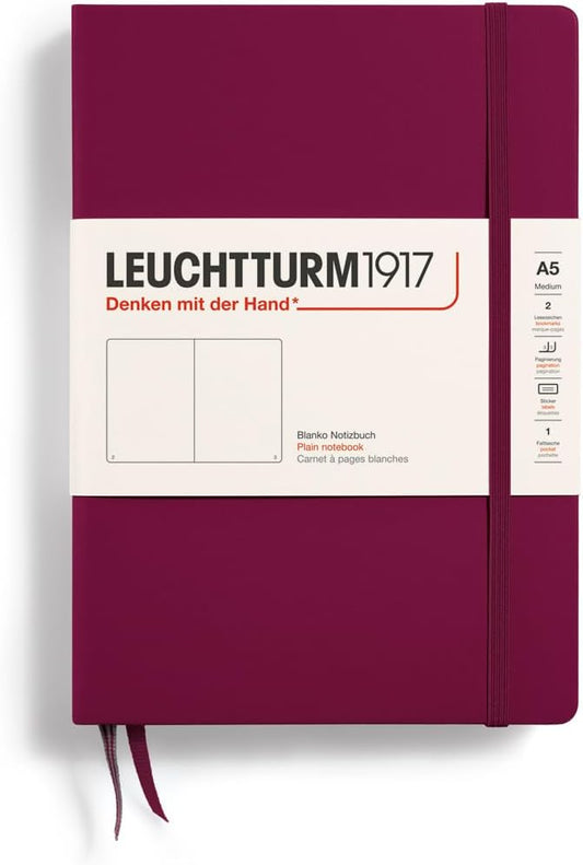 LEUCHTTURM1917 - Notebook Hardcover Medium A5-251 Numbered Pages for Writing and Journaling (Port Red, Plain)