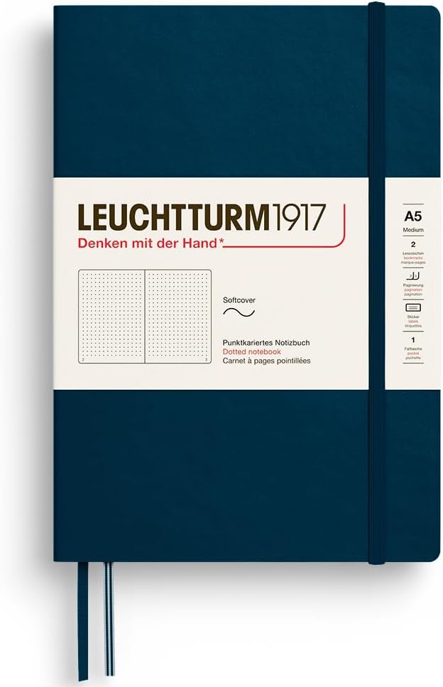 LEUCHTTURM1917 - Notebook Softcover Medium A5-123 Numbered Pages for Writing and Journaling - Thinking Ahead (Dotted Paper, Deep Sea)
