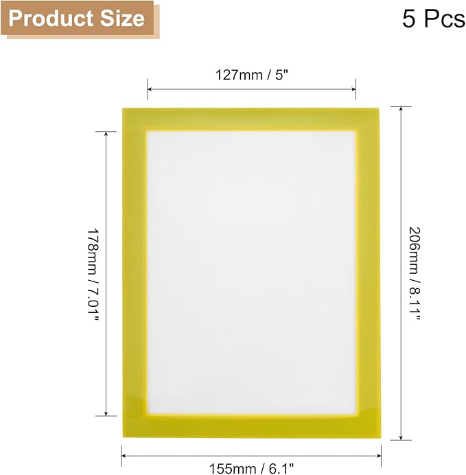 uxcell 5 Pcs Magnetic Sign Holder, 5" x 7" Self-Adhesive Magnetic Wall Signs Holder Magnetic Picture Frame Document Holder for Home Office Wall Window Displays, Yellow