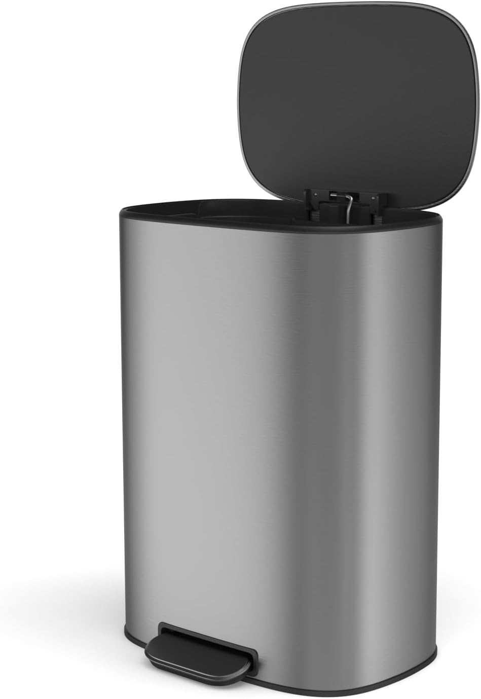 13 Gallon Stainless Steel Foot Pedal Large Trash Can with Soft Close Quiet Lid, Stainless Steel Thickened Body Oval Garbage Can with 30 Garbage Bags for Kitchen/Home/Office and More - Silver Gray