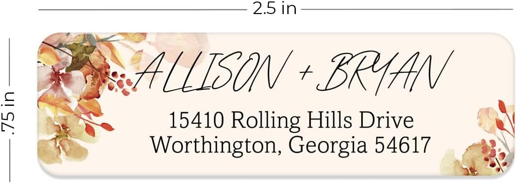 Rust Orange Floral Rolled Address Labels / 250 Personalized Return Address Labels/Designer Address Stickers in Elegant Plastic Dispenser