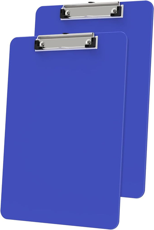 Plastic Clipboards 2 Pack, A4 Blues Clip Board 8.5x11 for Classroom, Students, Kid, Woman, Size 9" x 12.5" with Low Profile Clip, Office & School Supply