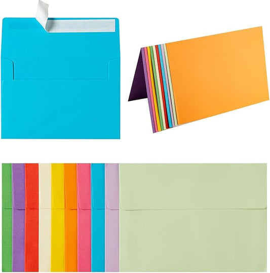 Wishop 50 Pack Self-Adhesive Envelopes with Fold Cards for Wedding Invitations, Greeting Cards, Baby Shower, Letter Mailing (Colorful, 4x6)