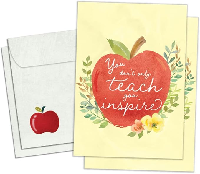 Tree-Free Greetings Teacher Appreciation Cards - Artful Designs - 2 Cards + Matching Envelopes - Made in USA - 100% Recycled Paper - 5"x7" - Heartfelt, For Teacher, You Inspire (GT64447)