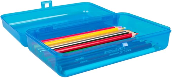 Craft County | Transparent Pencil Box | Colored Utility Box Storage Office Supplies Organizer | Blue