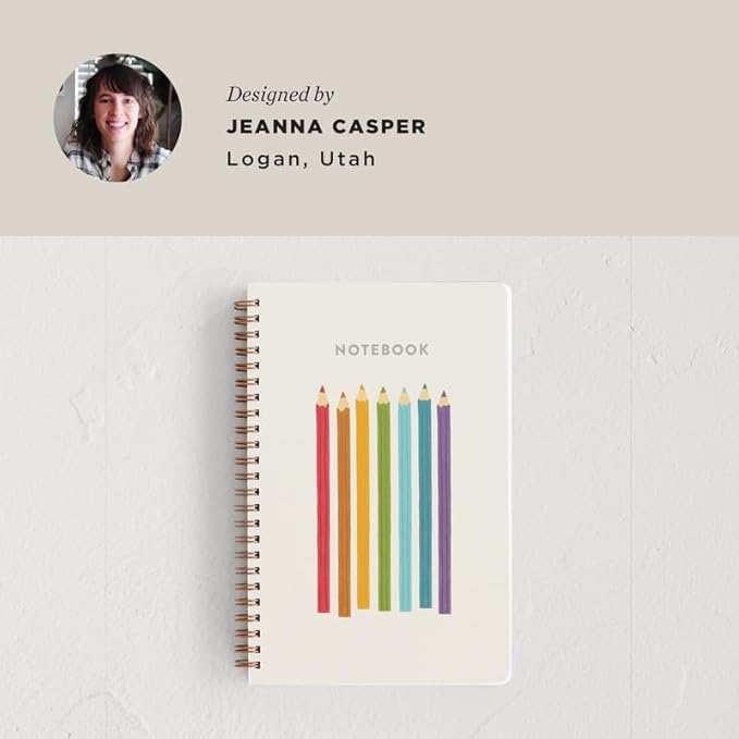 Minted Color Notebook, Writing Journal for Notes & Journaling, Durable Acrylic Free Cover, Pencil Rainbow Colors Design, Spiral Bound Journal Notebook with 80 Lined Pages, 5.5" x 8.5"