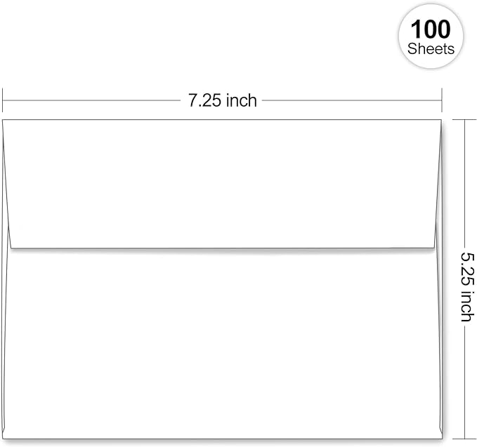 A7 White Self Seal Envelopes 100 Pack, Goefun Printable Envelopes for 5x7 Cards, Invitations, Weddings, Graduation, Photos, Baby Shower| 5.25 x 7.25 inches,120GSM