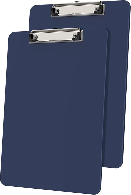 Plastic Clipboards 2 Pack, A4 Blue Clip Board 8.5x11 for Classroom, Students, Kid, Woman, Size 9" x 12.5" with Low Profile Clip, Office & School Supply