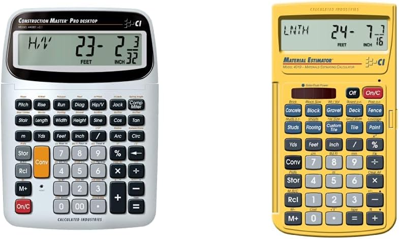 Calculated Industries 44080 Construction Master Pro-Desktop Advanced Construction Math Feet-Inch-Fraction Calculator & 4019 Material Estimator Calculator,Yellow