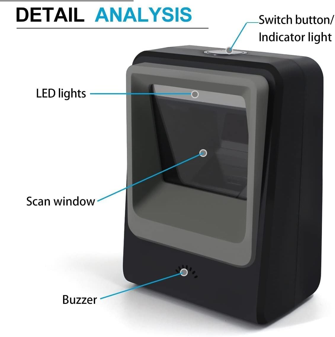 Handsfree 2D 1D Barcode Scanner,Alacrity QR Omnidirectional Desktop Bar Code Reader Scanner, Capture Barcodes from Mobile Phone Screen, Black