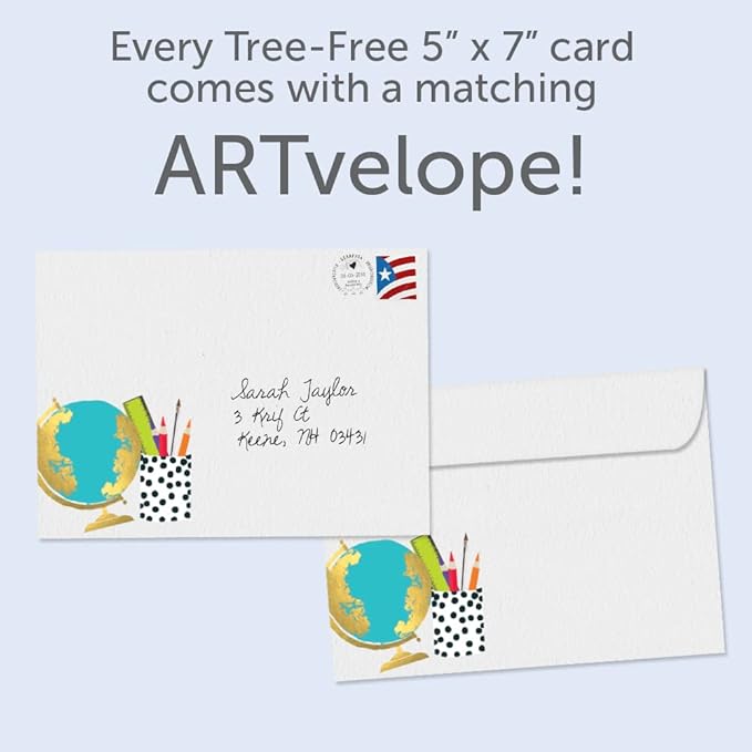 Tree-Free Greetings Teacher Appreciation Cards - Artful Designs - 1 Card + Matching Envelopes - Made in USA - 100% Recycled Paper - 5"x7" - Lighthearted, For Teacher, Never Be Erased (GO64415)