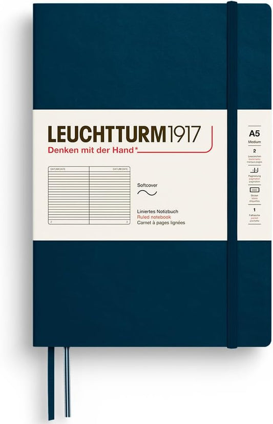 LEUCHTTURM1917 - Notebook Softcover Medium A5-123 Numbered Pages for Writing and Journaling - Thinking Ahead (Ruled Paper, Deep Sea)