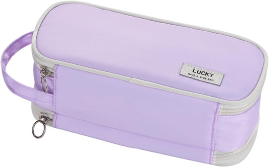 Large Pencil Case Zipper Pencil Pouch for Girls Adults Kids Aesthetic Pencil Bag Organizer Big Capacity Pen Bag with Handle Portable for School Office Purple