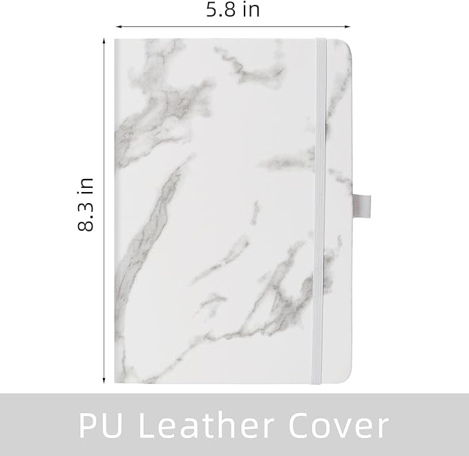 Lined Notebook Journal for Women Men 200 Pages A5 Hardcover Leather with Pen Holder College Ruled Journals for Work Note Taking Travel School (Lined, White-B)