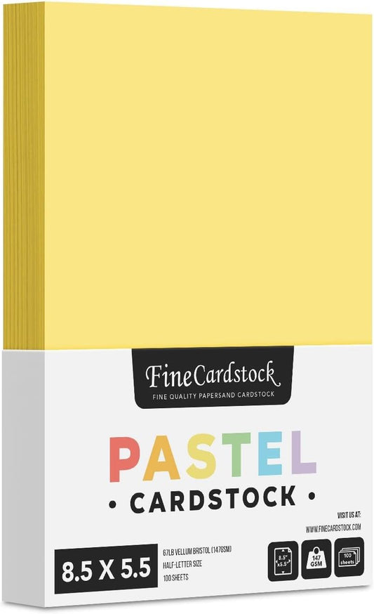 Half Letter Size, 8.5" x 5.5" Pastel Color Cardstock Paper for Arts and Crafts, Scrapbooking, Stationery Printing | Medium Weight 67lb Vellum Bristol (147gsm) Card Stock | 100 Sheets per Pack | Buff