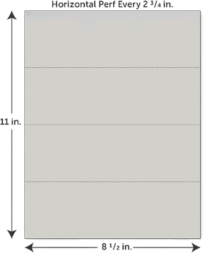 Limited Papers (TM) 8.5x11 Perforated Paper, 20/50 Pound, 75 GSM, Variety of Perforation Sizes and Colors, for Forms, Tickets, Postcards. (Canary, 4 up - horizontal every 2.75")