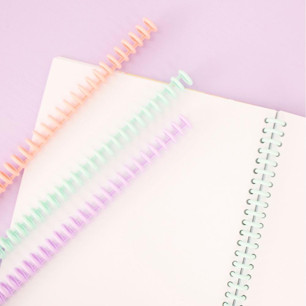 Craftelier - Click Binding Spines 3:1 Pitch - Pastel Tones - Easy Zip Binding - Reusable, Trimmable Coils for Up to 85 Sheets -12 mm. (0.47") Diameter - 6-Pack for A4 to A7 and US Letter Sizes