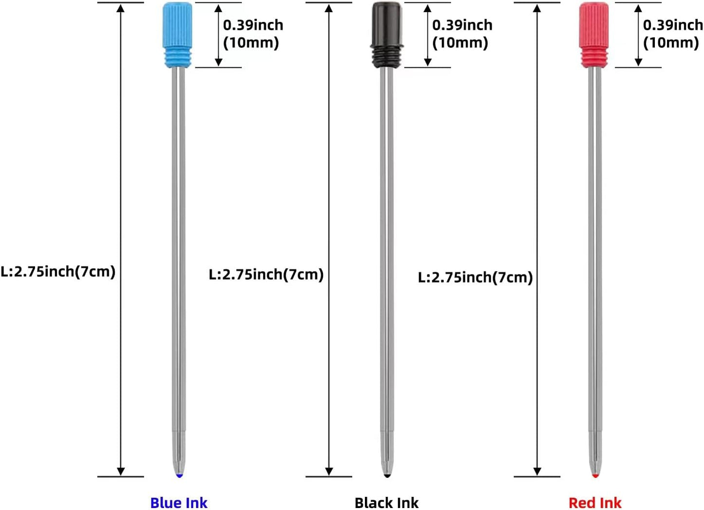 Refill 2.75" (20pcs) Replaceable Ballpoint Pen Refill, Blue Ink 1mm midpoint Metal Refill (Blue Refill)